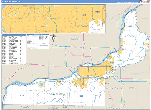 Rock Island County, IL Zip Code Map